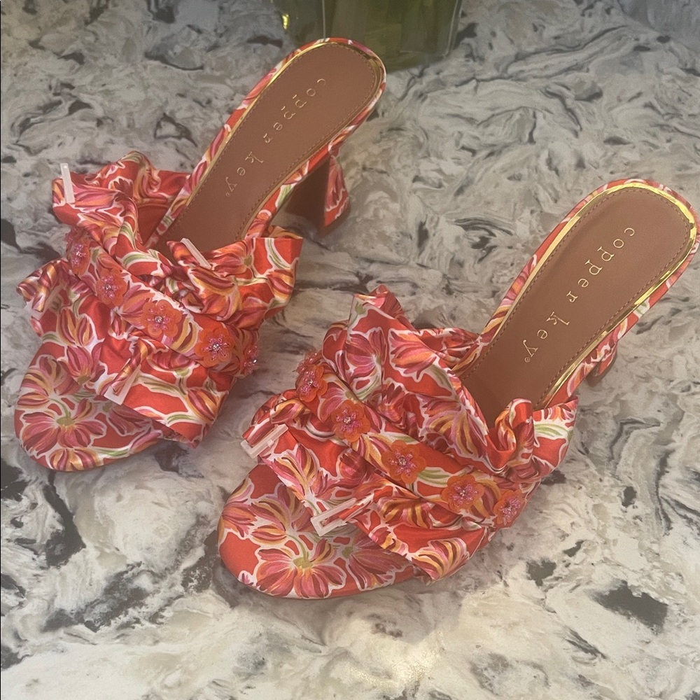Copper Key Women's Floral Ruffle Mules - Red and Pink Brand-new Never Worn